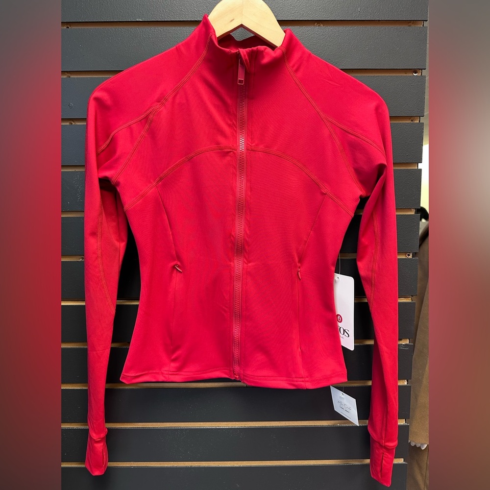 Women's Red Scuba Full Zip Athletic Compression Yoga Pilates Jacket